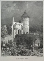 Viagens pitorescas e românticas na França antiga. Franche-Comté: Vista do Castelo de Frasne