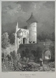 Viagens pitorescas e românticas na França antiga. Franche-Comté: Vista do Castelo de Frasne