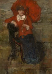 A Senhora com Guarda-sol Vermelho (óleo sobre tela)