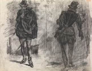 Dois soldados espanhóis, um visto de frente, o outro de costas