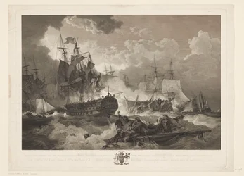 Escória bij Kamperduin, 1797
A Vitória obtida sobre a frota holandesa pelo Esquadrão Britânico do Mar do Norte sob o comando do Almirante Duncan na acção do 11.º de Outubro de 1797 (título sobre o objecto)