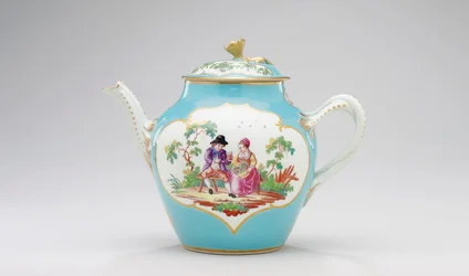 Bule de chá de Worcester e tampa, c.1770