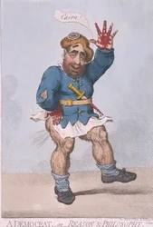 A Democrat, or Reason  Philosophy, publicado por Hannah Humphrey em 1793 (gravura colorida à mão)