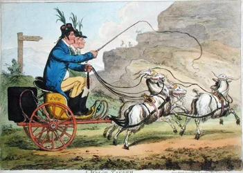 A Welch Tandem, publicado por Hannah Humphrey em 1803 (gravura colorida à mão)