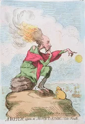 Uma bruxa, em cima de um monte, ou Fuzelli, publicado por Hannah Humphrey em 1791 (gravura à mão colorida)