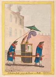Um moderno Belle indo para os quartos no banho, pub. 1796 (gravura colorida à mão)