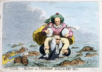 Sangue no Trovão que atravessa o Mar Vermelho, publicado por S.W. Fores em 1788 (gravura a cores)