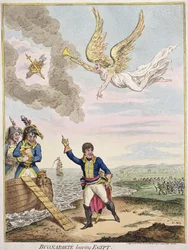 Buonaparte saindo do Egito, publicado por Hannah Humphrey em 1800 (gravura colorida à mão)