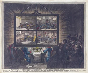 Exposição de uma Transparência Democrática, com seu Efeito sobre os Sentimentos Patrióticos, pub. 1799 (gravura colorida à mão)