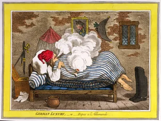 German Luxury, ou Repos a l&39;Allemand, publicado por Hannah Humphrey em 1800 (gravura à mão colorida)