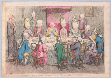 Graça antes da carne ou um peep no bar do senhor Peters. 1779 (gravura colorida à mão)