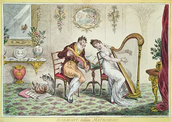 Harmonia antes do matrimônio, 1805 (gravura a cores)