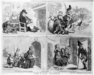 Progresso de John Bull, bar. por Hannah Humphrey, 1793 (gravura) (foto bundw)
