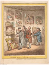 Conhecedores de arte veem pinturas de George Morland Conhecedores examinando uma coleção de George Morland (título no objeto)