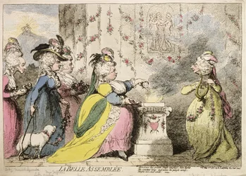 La Belle Assemblee, publicado por Hannah Humphrey em 1787 (gravura à mão colorida)