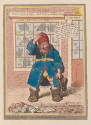 La Bonnet Rouge ou John Bull evadindo o Imposto sobre o Chapéu, pub. 1797 (gravação a cores)