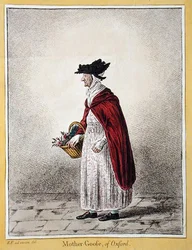Sra. Rebecca Howse, conhecida como "Mãe Ganso de Oxford", publicada por Hannah Humphrey em 1807 (gravura colorida à mão)