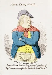 Eloquência naval, publicada por Hannah Humphrey em 1795, detalhe da gravura colorida à mão de 191281