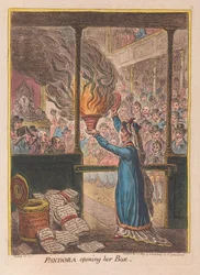 Pandora abrindo sua caixa, pub. 1809 (gravura colorida à mão)