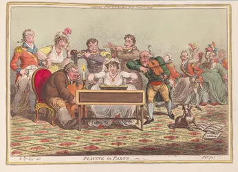 Tocando em peças, pub. 1801 (gravura colorida à mão)