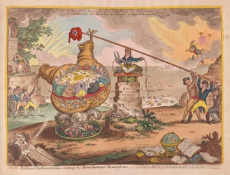 Matemáticos políticos Agitando o Conselho de fundo Hemisférios, pub. 1807 (gravura colorida à mão)