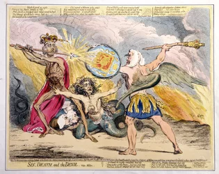 Pecado, Morte e o Diabo, publicado por Hannah Humphrey em 1792 (gravura à mão colorida)
