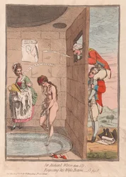 Sir Richard Pior do que Sly, Expondo o seu Wifes Bottom - O fye !, pub. 1782 (gravura colorida à mão)