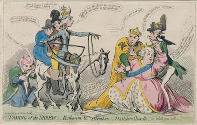 Domesticação da megera: Katherine und Petruchio, ou The Modern Quixote, publicado por SW Fores em 1791 (gravura à mão colorida)