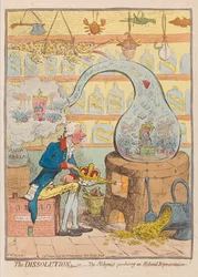 A Dissolução ou O Alquimista produzindo uma Representação Etérea, pub. 1796 (gravura colorida à mão)