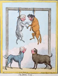 The Dog Tax, publicado por Hannah Humphrey em 1796 (gravura à mão colorida)