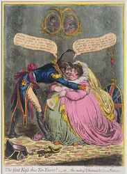 O primeiro beijo em dez anos! ou O encontro de Britânia e do cidadão François, publicado por Hannah Humphrey em 1803