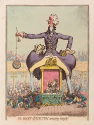 O Factotum Gigante divertindo-se, pub. 1797 (gravura colorida à mão)