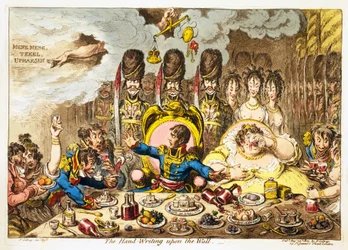 A mão-escrita na parede, pub. 1803 (gravura colorida à mão)