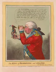 O rei de Brobdingnag e Gulliver, pub. 1803 (gravura colorida à mão)