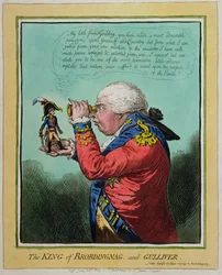O rei de Brobdingnag e Gulliver, publicado por Hannah Humphrey em 1803 (gravura à mão colorida)