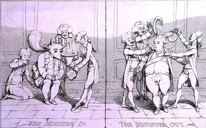 The Minister In - The Minister Out, publicado por William Humphrey em 1782 (gravura)