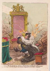 O novo orador, (ou seja, o Law-Chick) entre Hawks e Buzzards, pub. 1800 (gravura colorida à mão)
