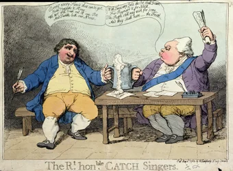 The Right Honorable Catch Singers, publicado por William Humphrey em 1783 (gravura à mão colorida)