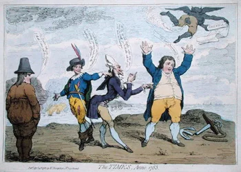 The Times, Anno 1783, publicado por William Humphrey (gravura colorida à mão)
