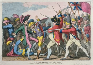 The Triumphant Britons, publicado por Hannah Humphrey em 1780 (gravura à mão colorida)