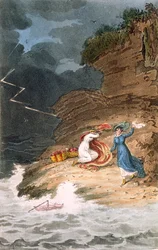 Duas belas da Regência encalhadas em uma praia por uma tempestade, c1795-1805.