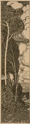 Paisagem com árvores (caneta e tinta preta sobre papel)