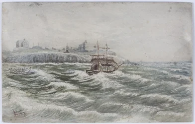 Encalhe do Beloy de Littlehampton e perda do Life Boat Tripulação do Tyne (aquarela, bodycolour e arranhando no papel)