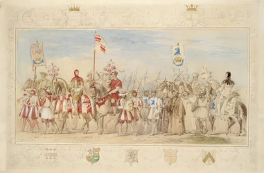 William Earl de Craven, Cavaleiro do Grifo e Henry de la Poer Beresford, marquês de Waterford, Cavaleiro do Dragão, 1839 (lápis, wc, guache e tinta dourada sobre papel) (ver também 366230)