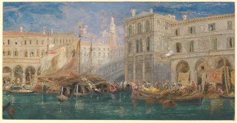 O mercado das laranjas, com a Ponte de Rialto ao fundo, Veneza
