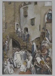 Uma mulher grita na multidão, ilustração da vida de nosso Senhor Jesus Cristo, 1886-94 (wc sobre grafite no papel)