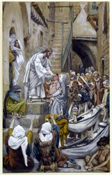 E toda a cidade foi reunida na porta, ilustração para a vida de Cristo, c.1884-96 (wc e guache no cartão)