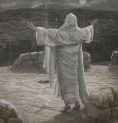 Cristo Retira-se para a Montanha à Noite, ilustração da Vida de Nosso Senhor Jesus Cristo, 1886-94 (wc sobre grafite sobre papel)