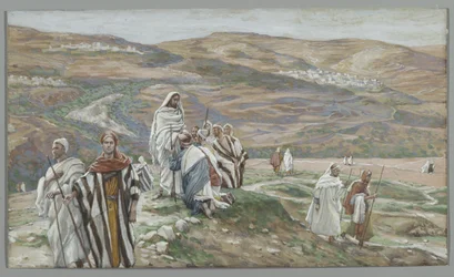 Ele os enviou Dois a Dois, ilustração da Vida de Nosso Senhor Jesus Cristo, 1886-96 (wc sobre grafite sobre papel)