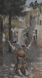 Cura dos leprosos em Cafarnaum, ilustração da Vida de Nosso Senhor Jesus Cristo (wc sobre grafite sobre papel)